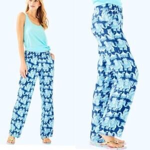 NWT Lilly Pulitzer Florita Linen Elephant Print Pant Pockets Medium